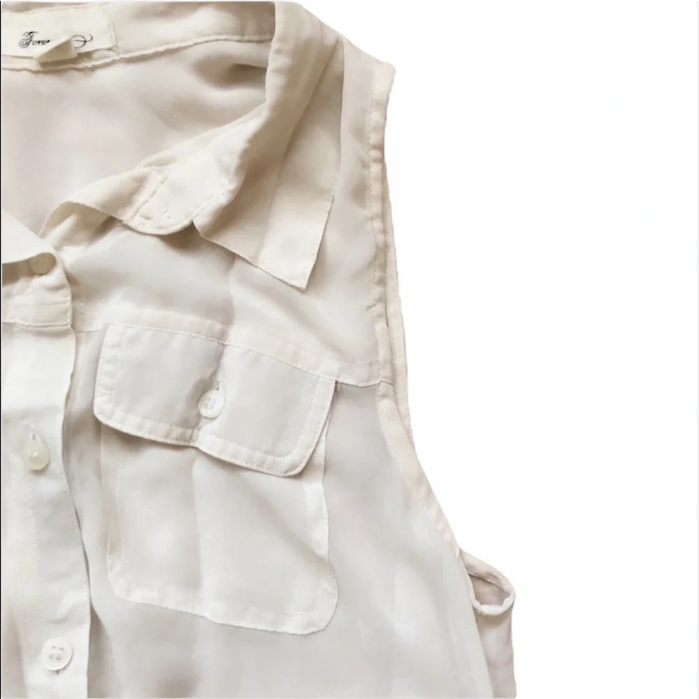 Forever21 Cream Button Down Blouse - Picture 3 of 5